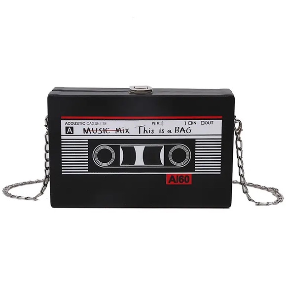 NWT Bloggers Favorite black faux-leather mix tape crossbody bag new with tags - Picture 2 of 4